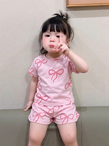 BT904-Combo 3 bộ cotton cộc tay hồng cho bé gái 9-24kg