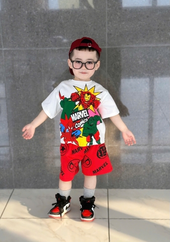BN089- Bộ thun MARVEL SAO VÀNG bé trai áo cotton mix quần cua