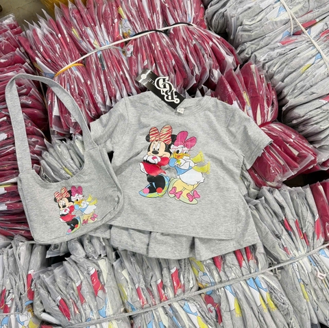 🌸BT876- Set bộ mix chân váy bé gái kèm túi vải in đẹp