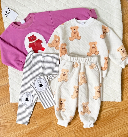 BN95- Bộ nỉ trần bông GẤU NƠ trẻ em VNXK