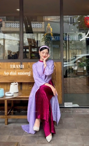 ☘️ SE395-SET ÁO DÀI SUÔNG GẤM VÂN 3 MẦU ĐÍNH CỔ NGỌC 🌺