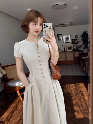 Dam177- Váy lien dài cúc dọc thân túi hông