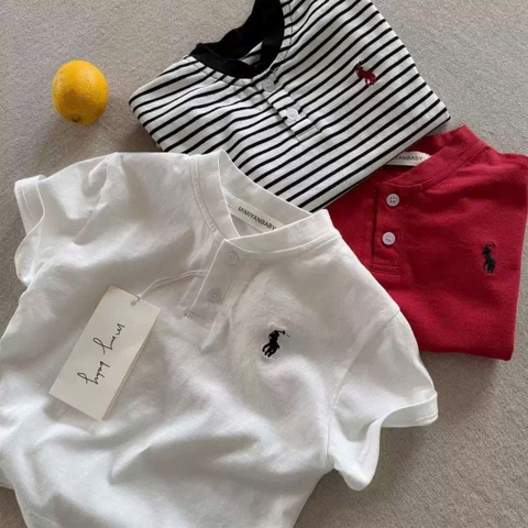 CB401-Combo 4 áo thun cộc tay tổ tàu thêu ngựa đỏ, kẻ, trắng, xám