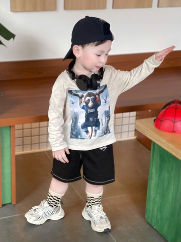 Cb370- Combo 4 áo thun BRAIN ROT dài tay bé trai