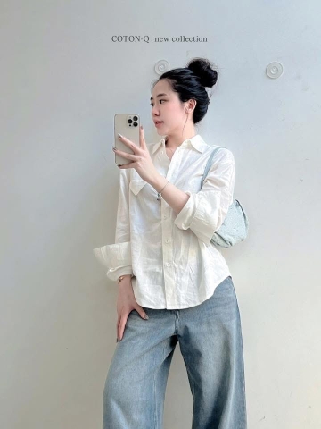 A510- Áo sơ mi dài tay trơn có túi 2 màu nâu và trắng
