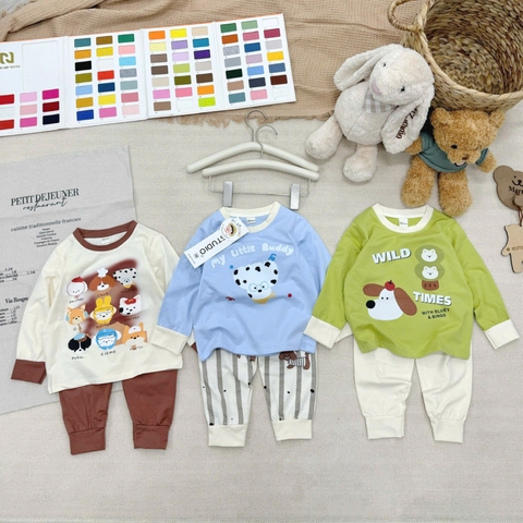 CB396- Combo 3 bộ thun dài tay bé trai CÚN sắc màu