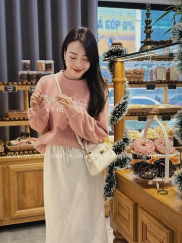 💎 SET115- SET BỘ  ÁO HỒNG MIXX CV SUÔNg MIDI ☘️