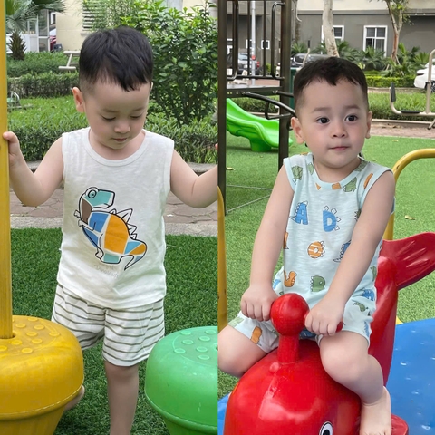 Cb355-combo 2 bộ balo chất xược trắng xanh mint bé trai