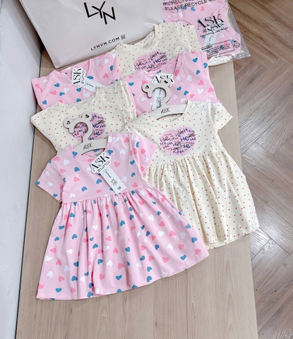 CB305- Combo 2 đầm tim xoè màu hồng bé gái