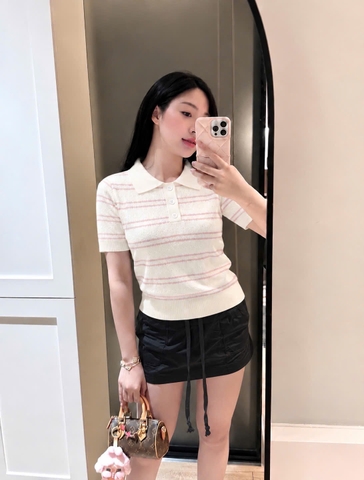 A740-áo len cộc tay kẻ ngang hồng