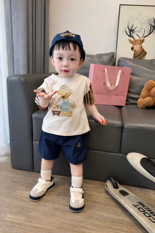 BT849-Bộ áo thun  tay kẻ  phối quần than cho bé 9-23kg