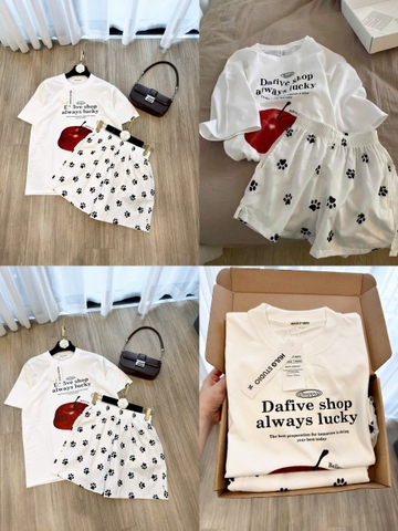 Set885- Set mặc nhà áo thun trắng cộc phối quần short Táo đỏ