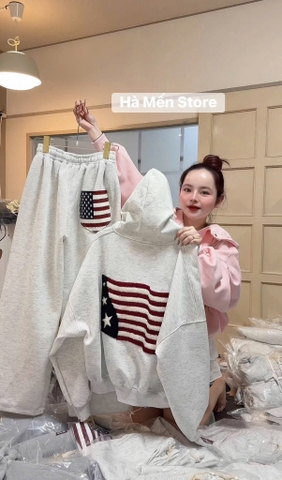 SET744-Bộ nỉ dày thu đông có mũ bo gấu