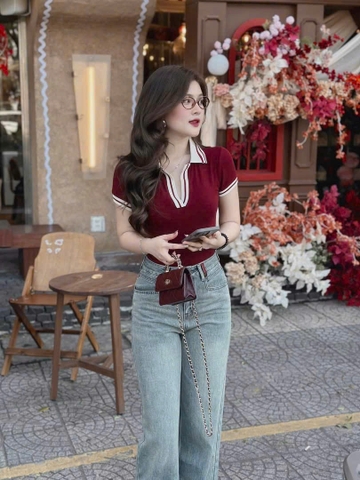 A242-Áo thun nữ polo cổ bé phối viền 3 màu