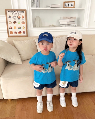 BT855-Bộ cotton CÚN XANH mix quần kaki đáp hình