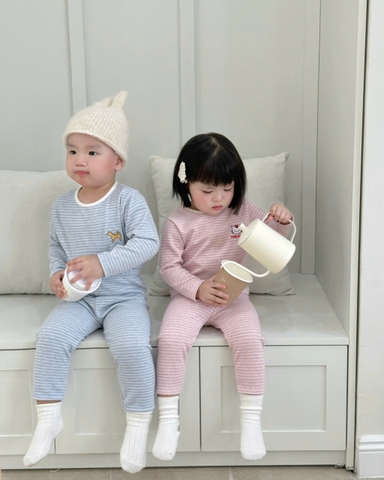 BT657- Bộ áo thun dài tay kẻ ngang trẻ em 4 màu