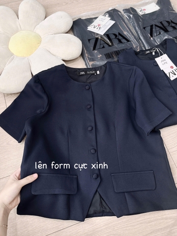 A119-Áo vest kiểu cổ tròn cúc bọc cộc tay