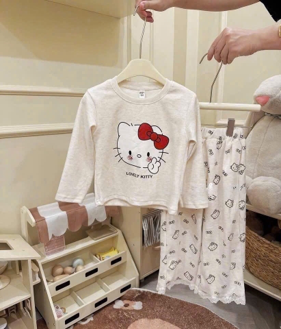 bt691- Bộ kitty 5 màu beo in bé gái chất cotton đẹp
