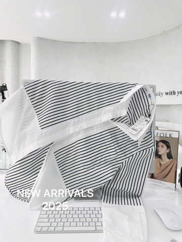 ☘️A208-ÁO SƠ MI GU TRẮNG PHỐI KẺ CHẤT THÔ LỤA