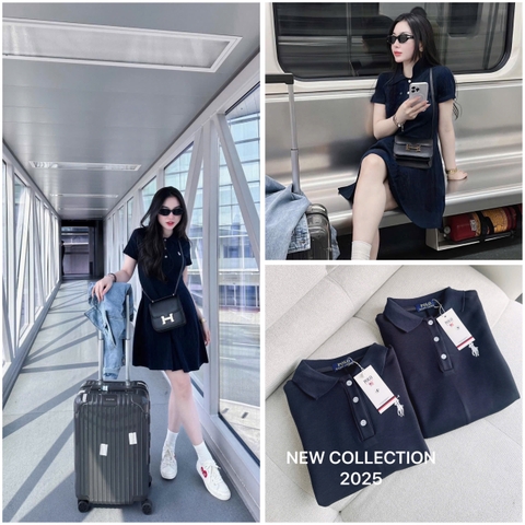 DAM141-VÁY POLO THÊU NGỰC DÁNG NGẮN MÀU XANH THAN