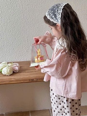 BT609-Bộ dài tay bé gái áo cổ ren phối quần dài bo gấu