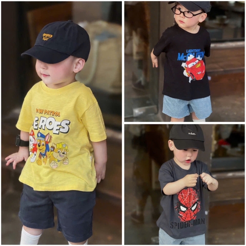 CB294- Combo 3 áo tem HERO vàng,đeb,ghi cotton bé trai