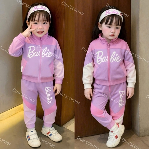 BN110-Bộ gió lót nỉ dài tay bé gái BABIE hồng tím