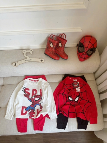 Cb372-Combo 2 bộ thun dài tay nhện đỏ trắng bé trai