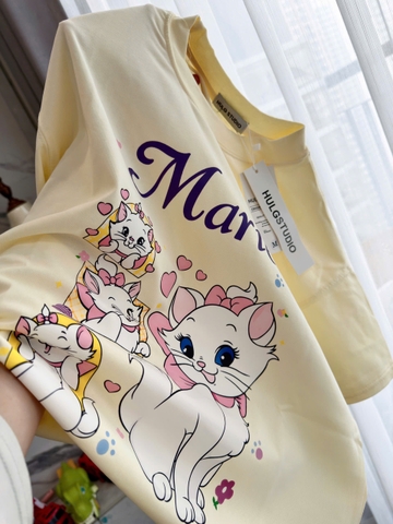 a568- Áo thung suông in MÈo vàng nhạt chất đẹp