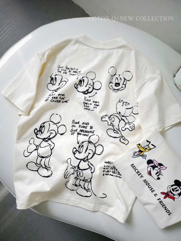 A511-Áo thun 3 MICKEY trắng in ngực in lưng