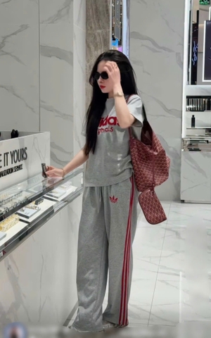 Set881-SEt áo ADD xám cộc phối quần suông viền đỏ