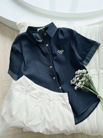 Set613- Set áo cộc tay denim cộc tay phối  quần short trắng