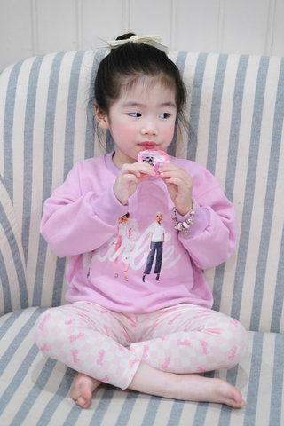 BN191- Bộ nỉ in babies tím nhạt mix legging bé gái VNXK