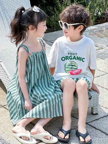 BT559- Bộ cotton/váy dưa hấu chất cotton mát