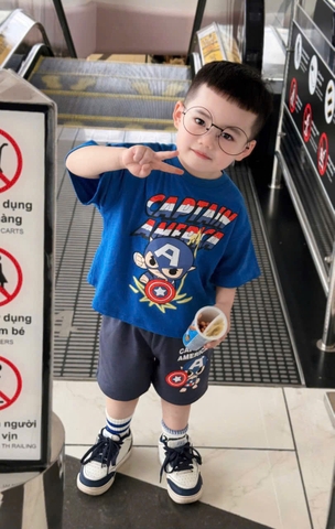 BN097- Bộ thun CATAIN xanh than áo cotton mix quần cua