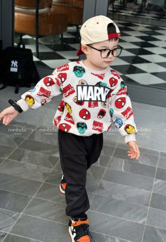 Bt744- bộ nỉ bông Marvel chữ ngực nhiều màu mix quần đen