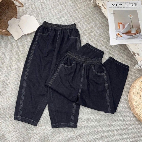 Quan078- Quần baggy jean xanh than viền sọc