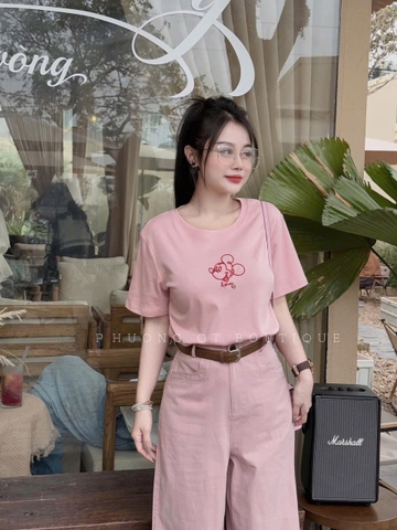 Quan034- quần jeans hồng nhạt tặng kèm đai dáng suông nấm dài 95cm