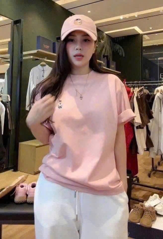A549-Set 2 áo thun cộc tay thêu gấu hồng nổi bật vải cotton mềm mịn