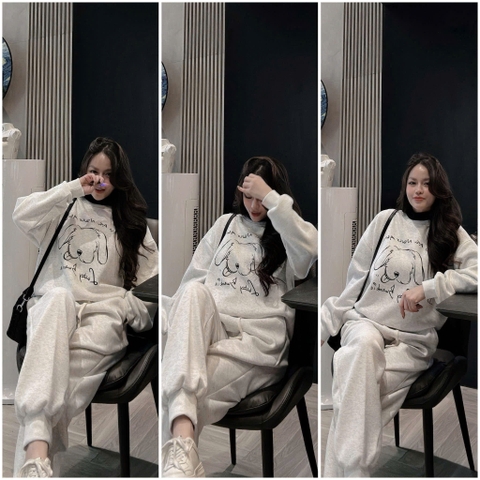 Set810- Bộ mặc nhà áo nỉ hai da phối qq