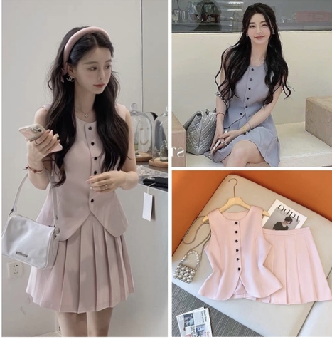 SET194- Sét áo sát nách 2 lớp mix kèm CV ly 2 màu