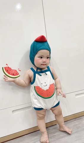 BT066-BỘ body dưa hấu kèm mũ chất cotton