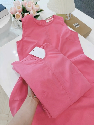 DAM168 -VÁY dài midi sát nách hồng