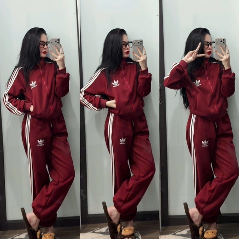 set827- Set nỉ hai da ADD màu đỏ khoá kéo