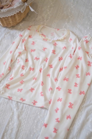 CB166-(8-26kg) Combo 2 bộ thun tăm dài tay bé gái nơ hồng VNXK