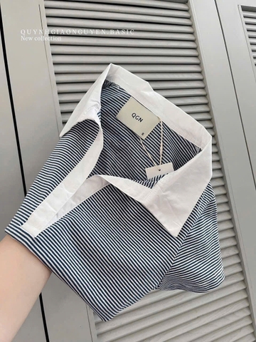 A289- Áo thun kẻ đen cổ đức phối trắng chất zio loại đẹp