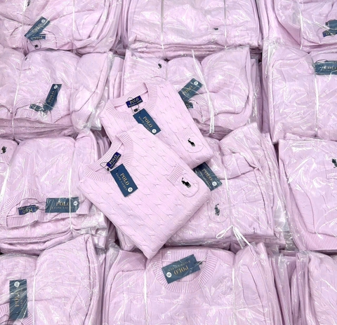 A380-Áo len thừng màu hồng thêu ngực dày dặn full tem hàng nhà máy