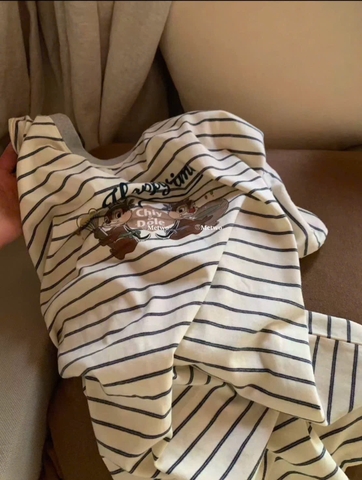 Set667- Bộ kẻ ngang viền bèo chất cotton dáng cộc