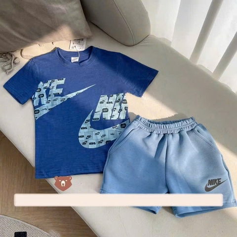 BT454- Bộ Nai xanh dương áo cotton mix quần nỉ mì