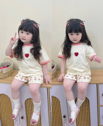 Bt783-Set 3 bộ cộc tay hồng bé gái 9-25kg